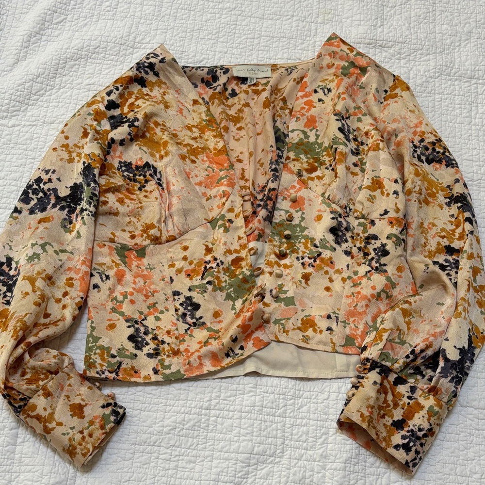 Never Fully Dressed Abstract Floral Blouse - Orange, Green, Black